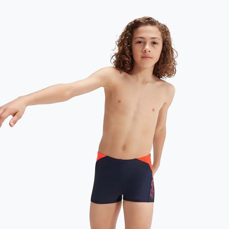 Speedo Hyper Boom Logo Splice vaikiškos maudymosi kelnės tamsiai mėlynos/oranžinės spalvos 8