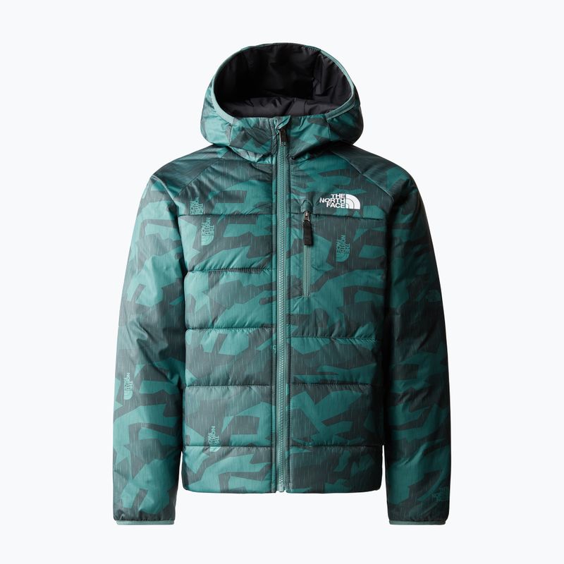 The North Face dvipusė Perrito tamsiai šalavijų lietaus kamufliažo spauda/juoda vaikiška žieminė striukė