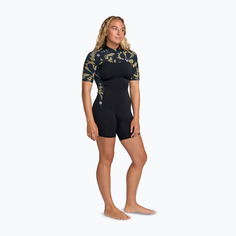 Moteriškas plaukimo hidrokostiumas ROXY 2.0 mm Swell Natural Back Zip SS Springsuit black floral 3