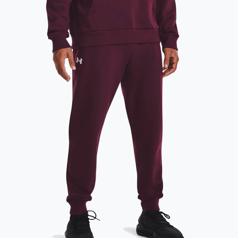 Under Armour Rival Fleece Joggers tamsiai kaštoninės/baltos vyriškos treniruočių kelnės