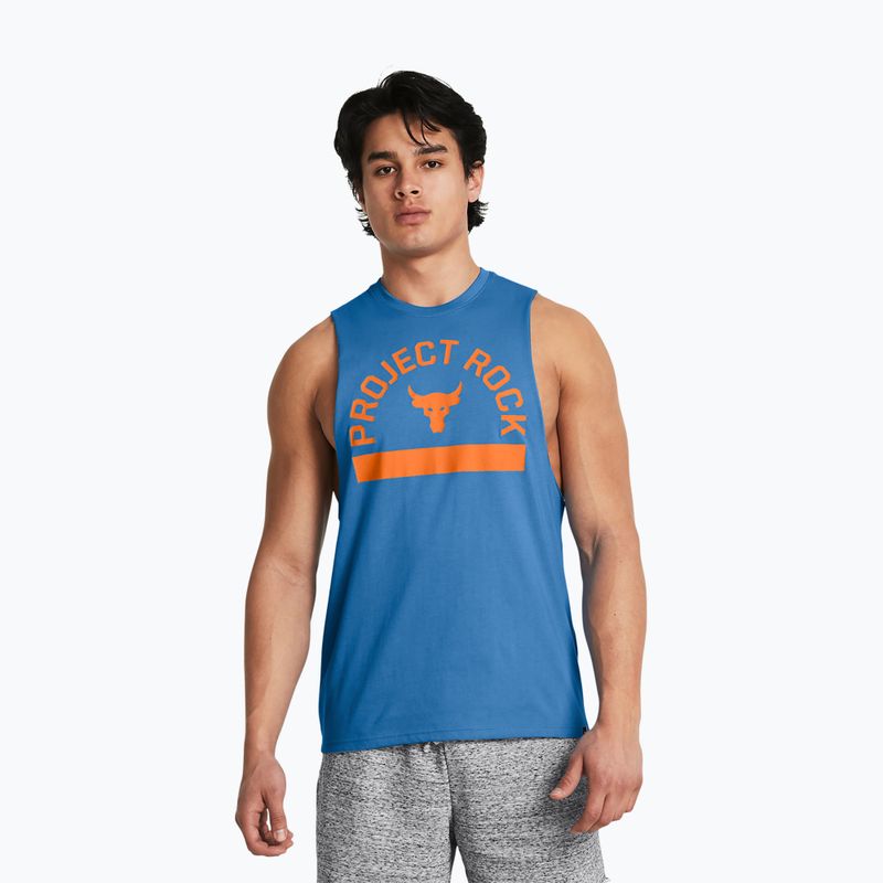 Vyriški treniruočių marškinėliai ilgomis rankovėmis Under Armour Project Rock Payoff Graphic viral blue/atomic/black