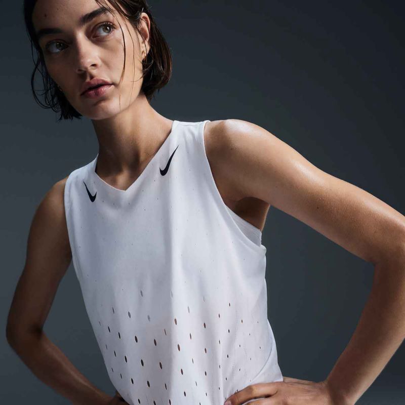Moteriški "Nike AeroSwift Dri-Fit ADV Singlet" balti / juodi / juodi bėgimo marškinėliai 4