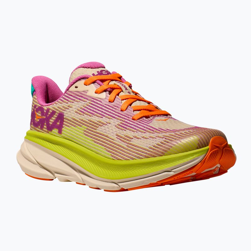 HOKA Clifton 9 fuksijos/vanilės spalvos vaikiški bėgimo bateliai 8