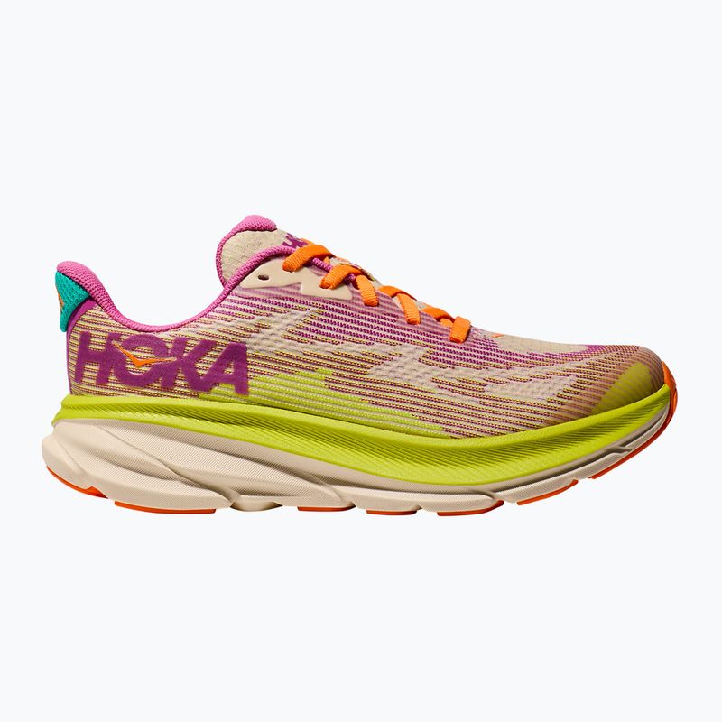 HOKA Clifton 9 fuksijos/vanilės spalvos vaikiški bėgimo bateliai 9