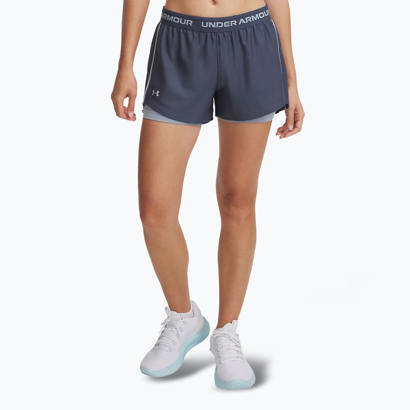 Moteriški treniruočių šortai Under Armour Tech Play Up 2in1 downpour gray / harbor blue / harbor blue