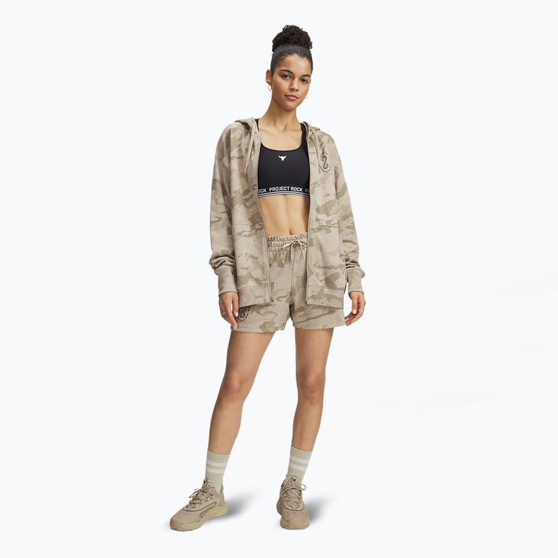 Moteriški šortai Under Armour Project Rock Terry city khaki / hyper green 2