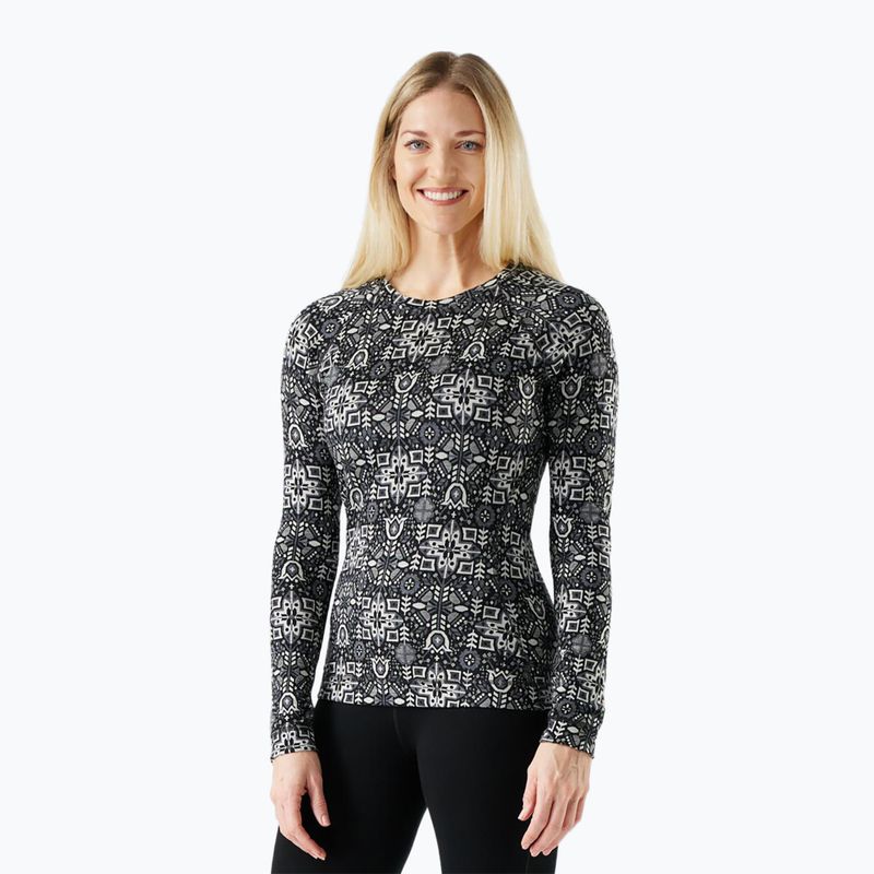 Moteriški termoaktyvūs marškinėliai Smartwool Merino 250 Baselayer Crew Boxed black deco floral