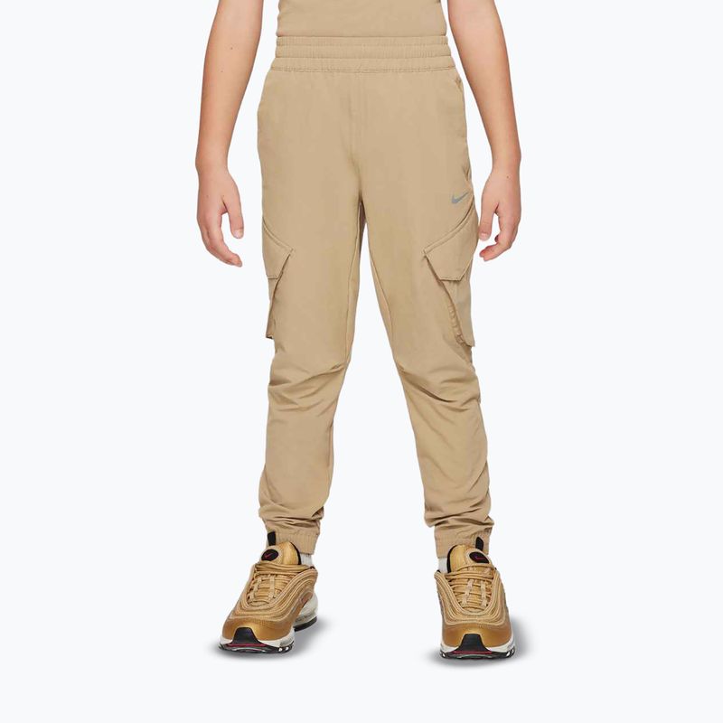 Nike Sportswear City Utility vaikiškos kelnės su parašiutu smėlio/juodos spalvos