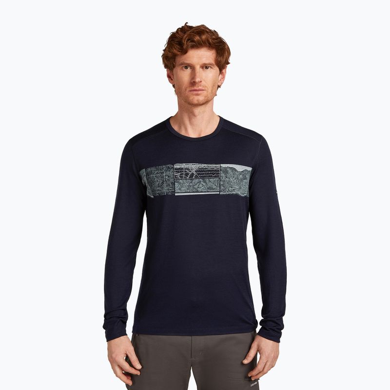 Vyriški termoaktyvūs marškinėliai ilgomis rankovėmis icebreaker Merino 200 Oasis Crewe Elevation Line midnight navy