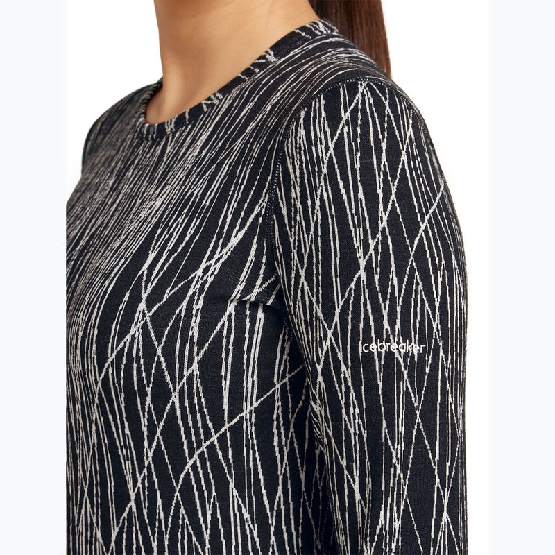 Moteriški ilgomis rankovėmis žygio marškinėliai Icebreaker Merino 260 Tech Vertex Crewe Delta Lines AOP black/snow/j 6