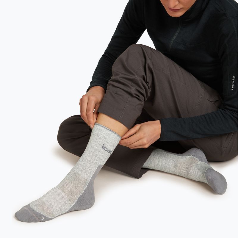 Icebreaker moteriškos kojinės Merino Hike+ Light Crew blizzard heather/alloy 3