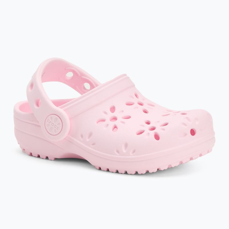 Vaikiškos šlepetės Crocs Classic Floral Cutout Clog Kids Toddler pink milk 2