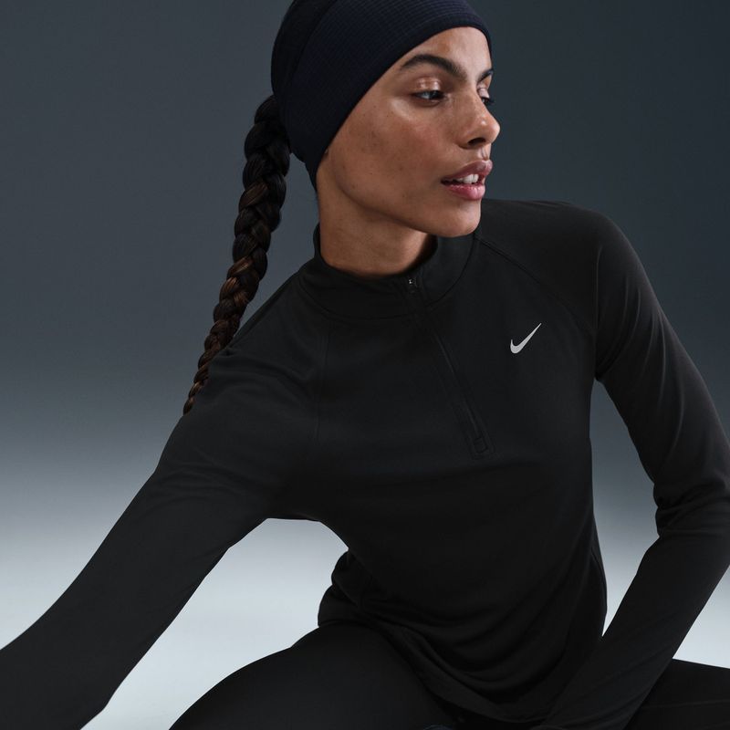 Moteriški bėgimo marškinėliai ilgomis rankovėmis Nike Tempo Swoosh Run Dri-Fit 1/4-Zip black/white 4