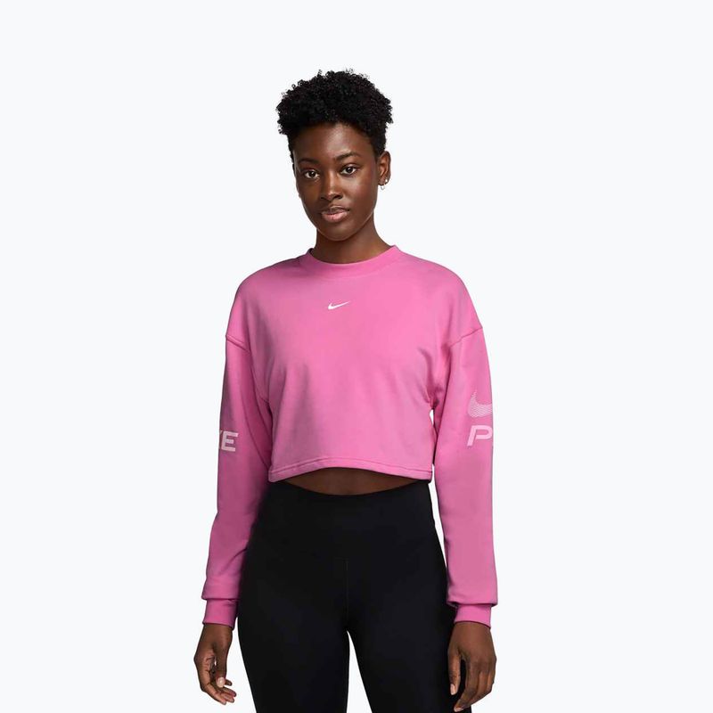 Moteriškas treniruočių džemperis Nike Pro Dri-Fit Loose Crew-Neck playful pink/pink foam/white