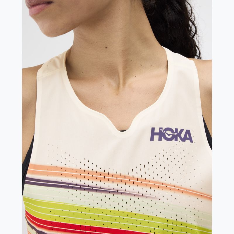 Moteriški bėgimo marškinėliai HOKA Race Day Singlet alabaster flare 4