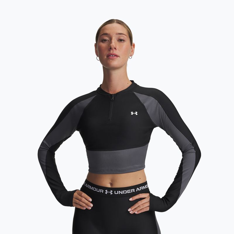 Moteriški treniruočių marškinėliai ilgomis rankovėmis Under Armour HeatGear Rib 1/4 Zip black/castlerock/white