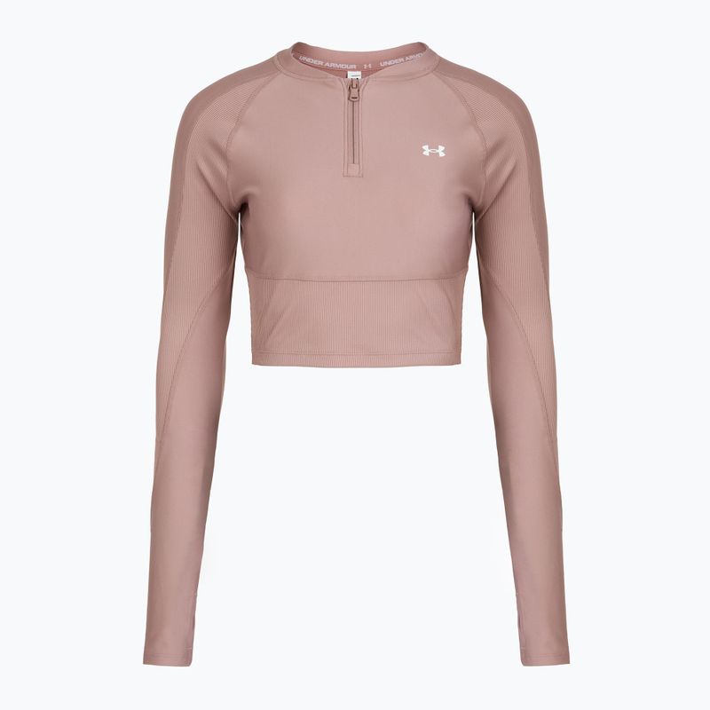 Moteriški treniruočių marškinėliai ilgomis rankovėmis Under Armour HeatGear Rib 1/4 Zip tourmaline pink/tourmaline pink/white