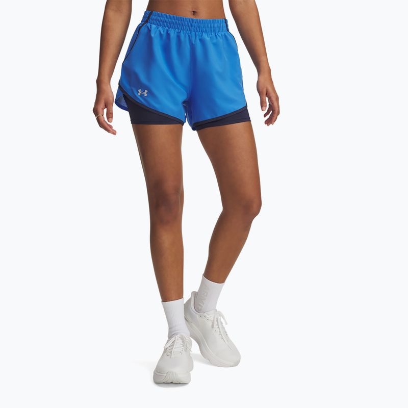 Moteriški bėgimo šortai Under Armour Fly By 2in1 blue atlantis/washed navy/reflective