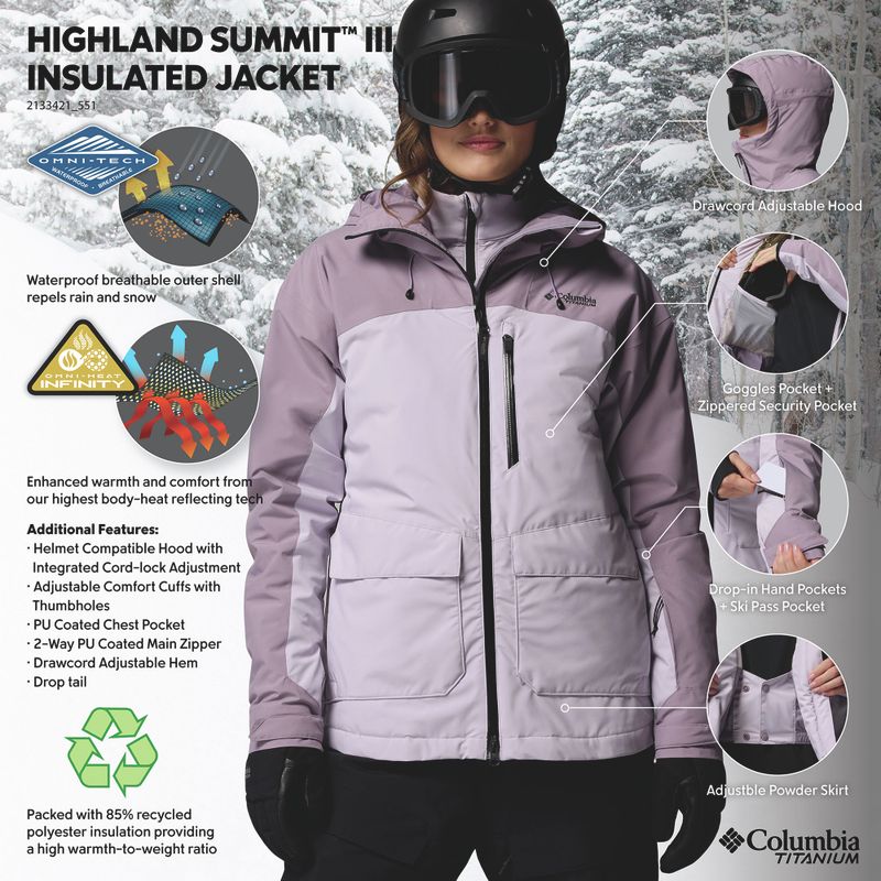 Moteriška slidinėjimo striukė Columbia Highland Summit III Insulated lavender pearl/shale purple 14