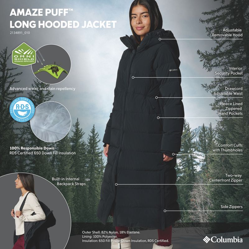 Moteriškas pūstas paltas Columbia Amaze Puff Long Hooded black 19