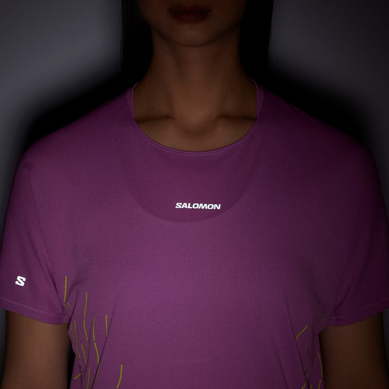 Moteriški bėgimo marškinėliai Salomon Sense Aero SS Tee GFX iris orchid/acid lime 6