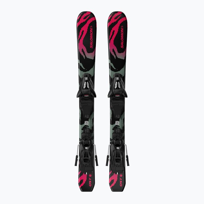 Vaikiškos kalnų slidės + apkaustai Salomon QST Jr Black XS + C5 GW black/neon punch 2