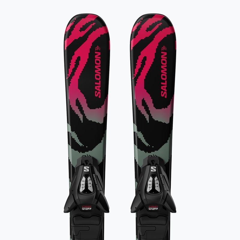 Vaikiškos kalnų slidės + apkaustai Salomon QST Jr Black XS + C5 GW black/neon punch 5