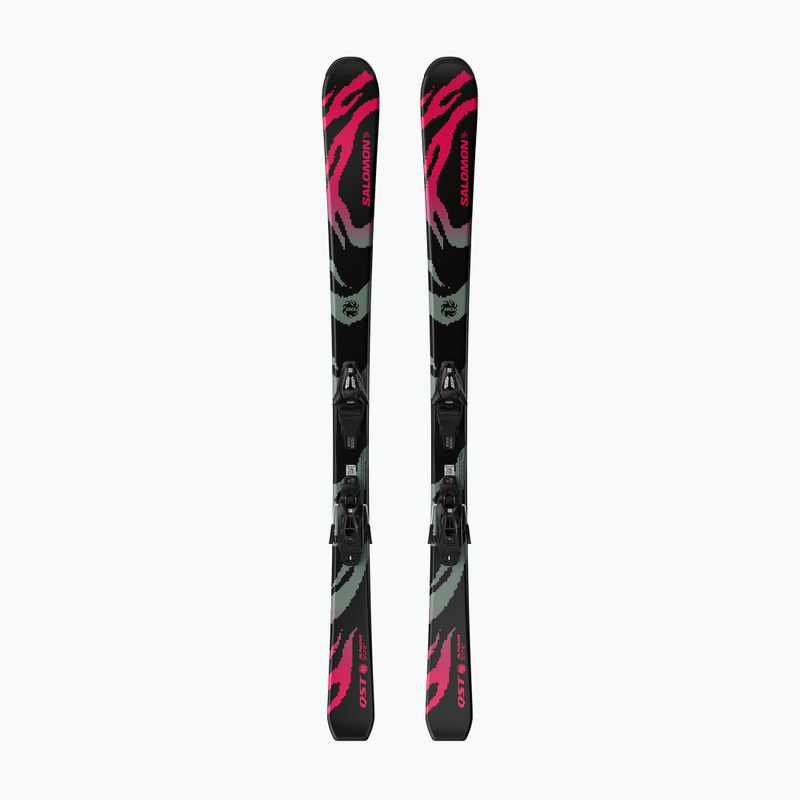 Vaikiškos kalnų slidės + apkaustai Salomon QST Jr Black S + C5 GW black/neon punch