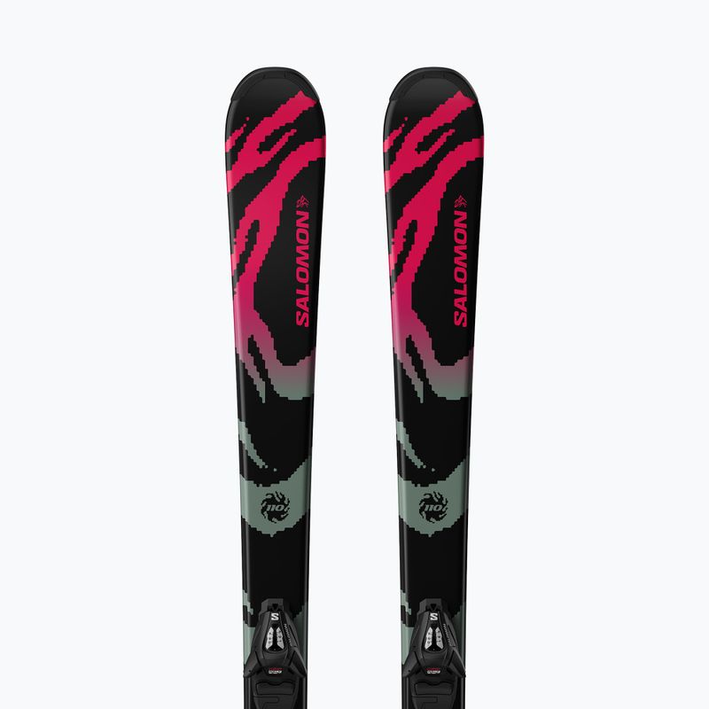 Vaikiškos kalnų slidės + apkaustai Salomon QST Jr Black S + C5 GW black/neon punch 5
