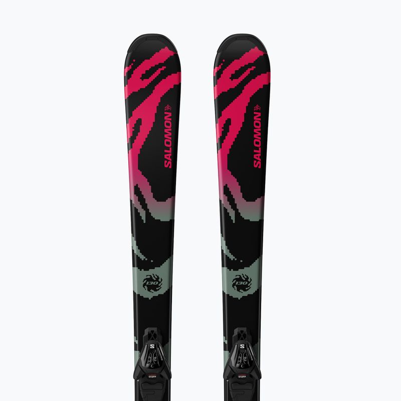 Vaikiškos kalnų slidės + apkaustai Salomon QST Jr Black M + L6 GW black/neon punch 5