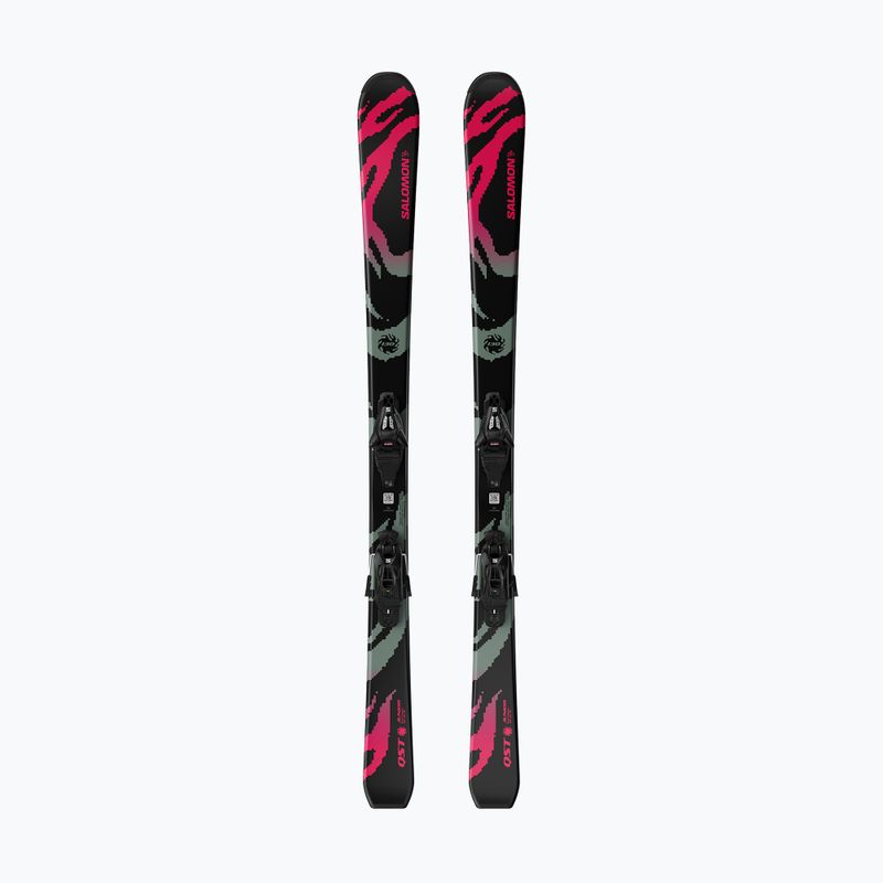 Vaikiškos kalnų slidės + apkaustai Salomon QST Jr Black M + C5 GW black/neon punch