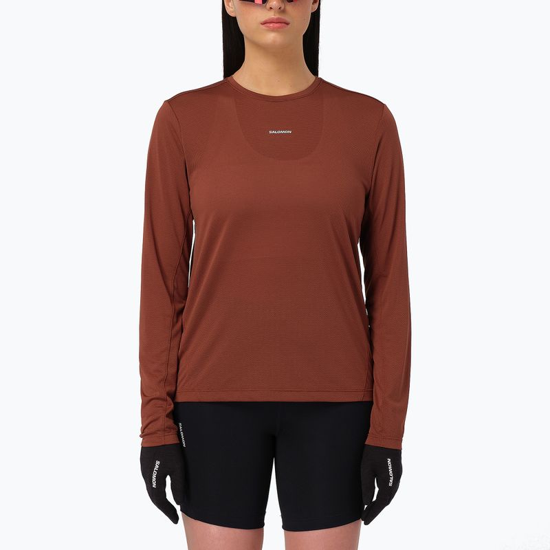 Moteriški bėgimo marškinėliai su ilgomis rankovėmis Salomon Shakeout Core LS Tee burnt umber