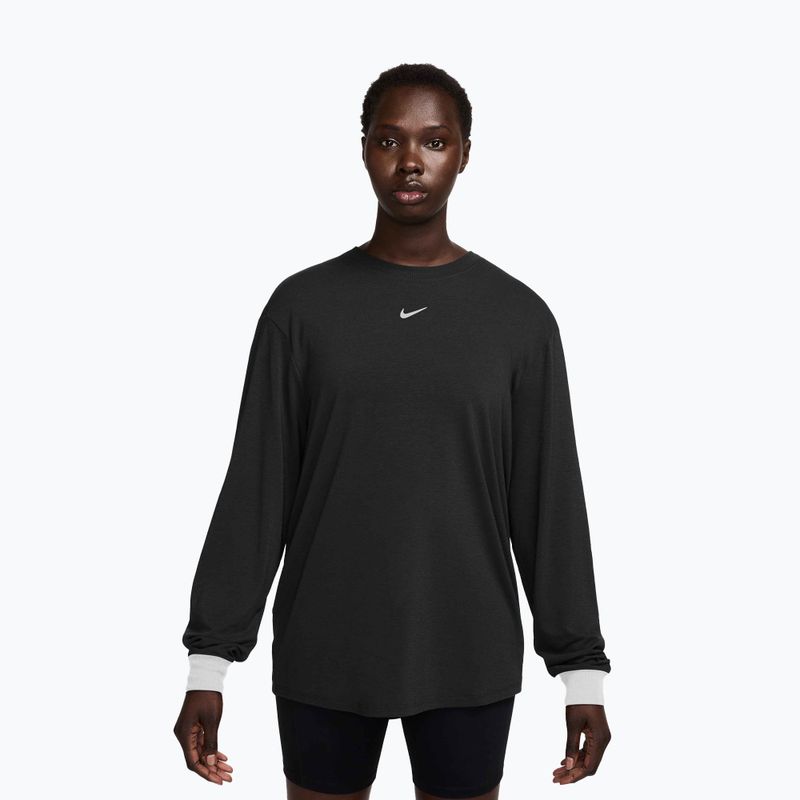 Moteriški treniruočių marškinėliai ilgomis rankovėmis Nike One Relaxed Dri-Fit black/white