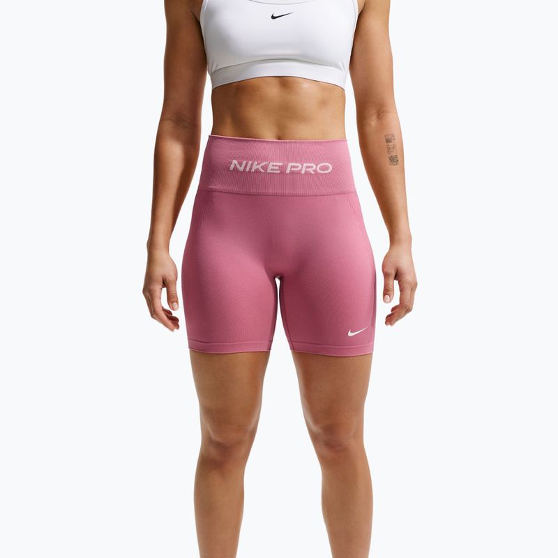 Moteriški treniruočių šortai Nike Pro Seamless High Waisted Biker 5" peony/white 5