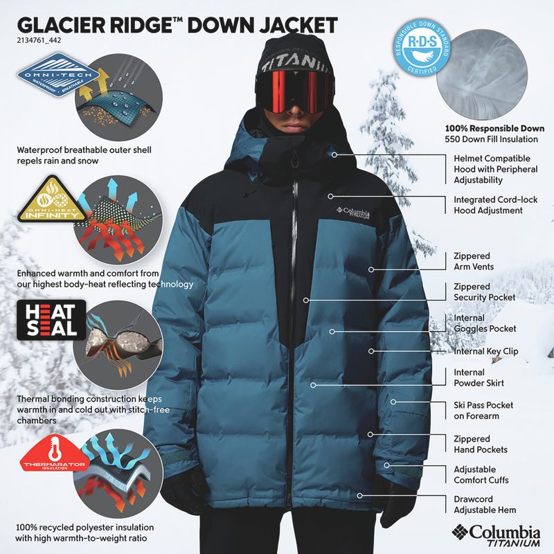 Vyriška slidinėjimo striukė Columbia Glacier Ridge Down phoenix blue/black 15
