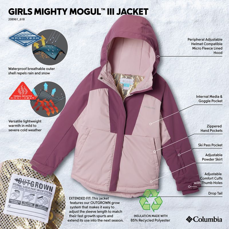 Vaikiška slidinėjimo striukė Columbia Mighty Mogul III mineral pink/antique mauve 4