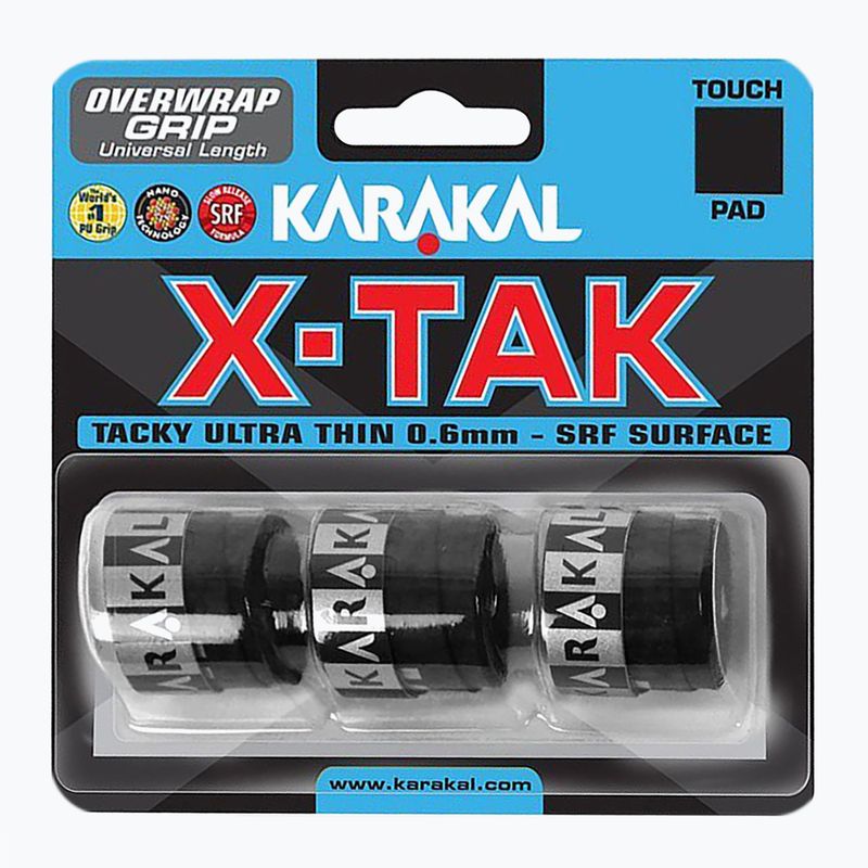 Skvošo raketės apvyniojimas Karakal X-TAK Grip 3 vnt. juodas.
