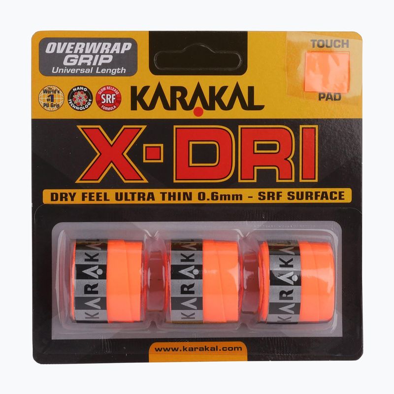 Skvošo raketės rankenos juostah Karakal X-Dri Grip 3 vnt. orange