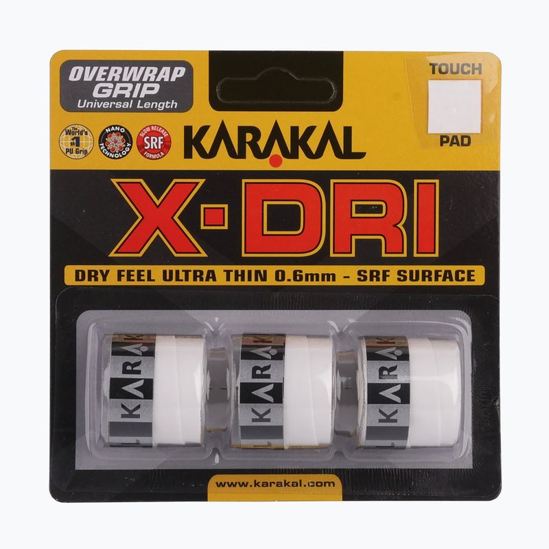 Skvošo raketės rankenos juosta Karakal X-Dri Grip 3 vnt. white