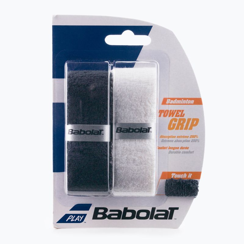 Babolat Towel Grip apvyniojimai badmintono raketėms 2 vnt. baltos ir juodos spalvų 114266