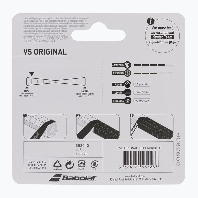 Babolat VS Original teniso raketės apvyniojimas 3 vnt. juoda/mėlyna 653040 2
