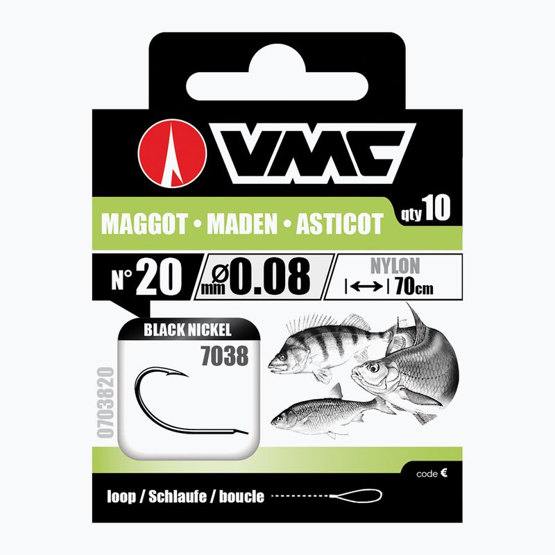 VMC Maggot methode leader loop kabliukas su spygliu + lynas 10 vnt. juodas nikelis 703810
