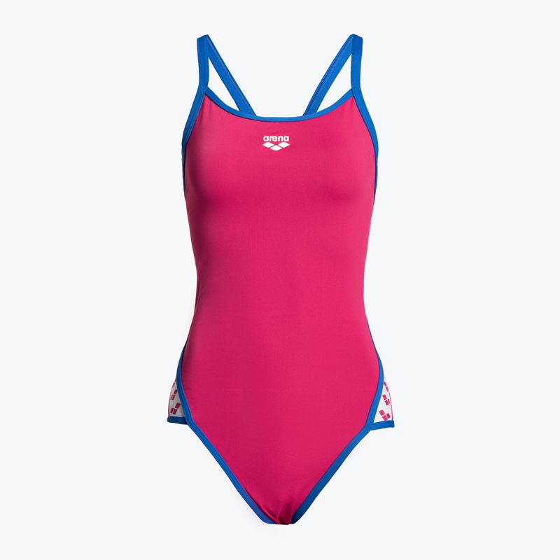 Moteriškas vientisas maudymosi kostiumėlis arena Team Stripe Super Fly Back One Piece freak rose/royal