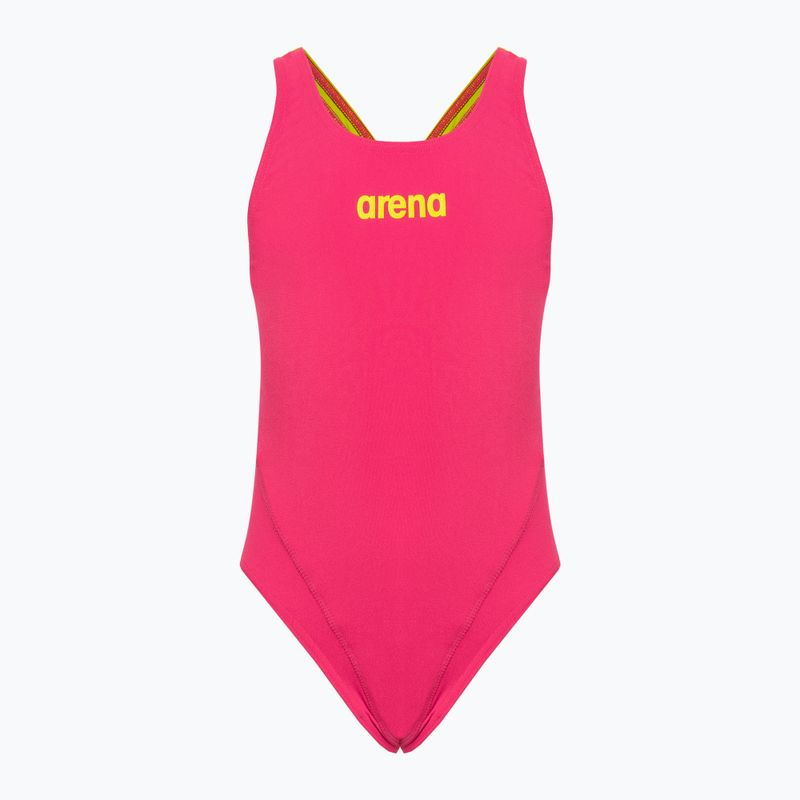 Arena Team Swim Tech Solid freak rose/soft green vaikiškas vientisas maudymosi kostiumėlis