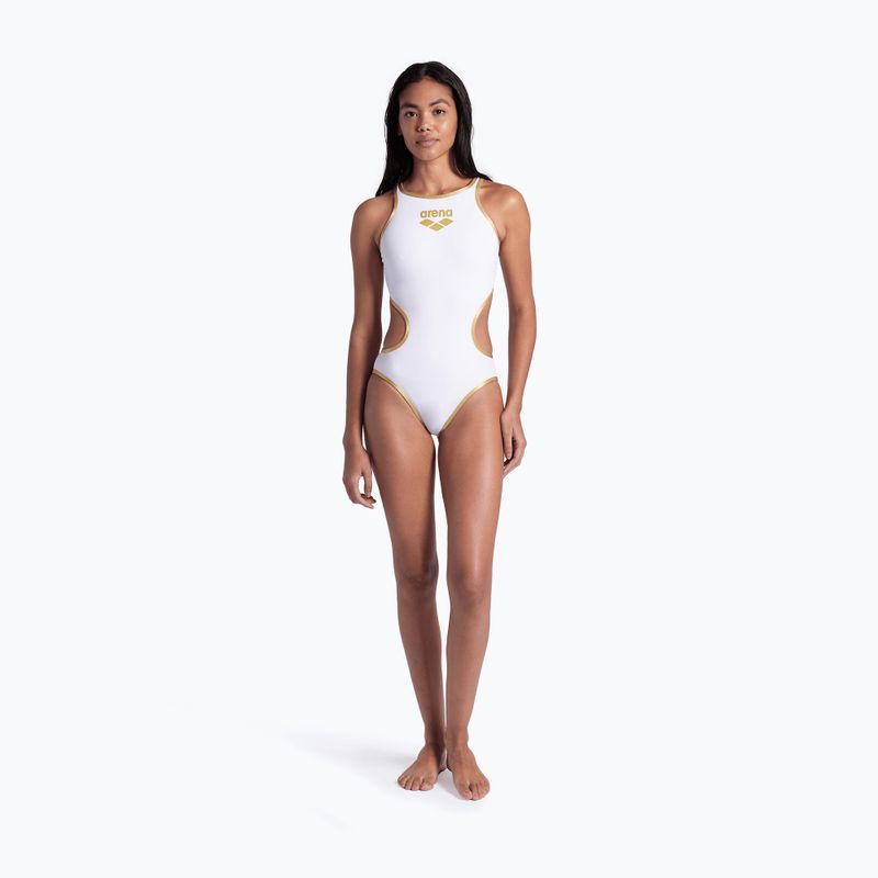 Moteriškas vientisas maudymosi kostiumėlis Arena One Biglogo One Piece white/gold 7