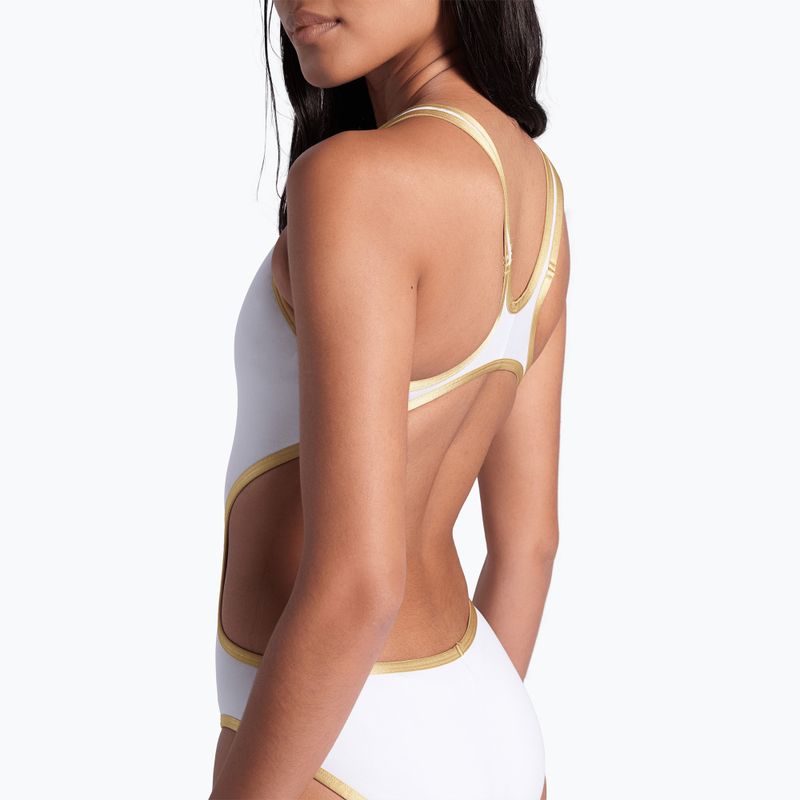 Moteriškas vientisas maudymosi kostiumėlis Arena One Biglogo One Piece white/gold 10