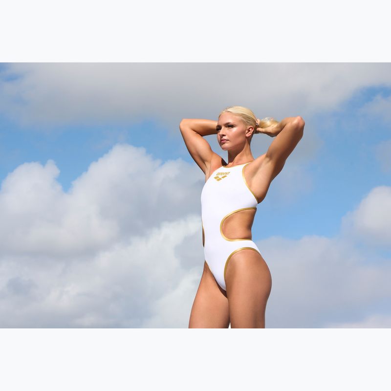 Moteriškas vientisas maudymosi kostiumėlis Arena One Biglogo One Piece white/gold 11