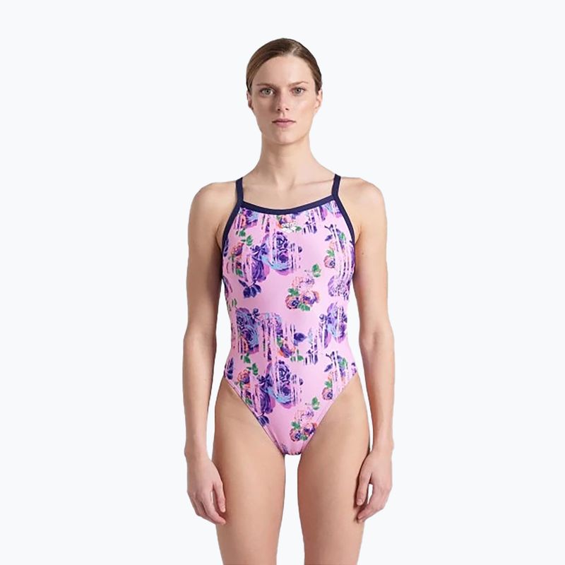 Moteriškas vientisas maudymosi kostiumėlis arena Rose Texture Swimsuit Xcross Back multi pink/navy 5