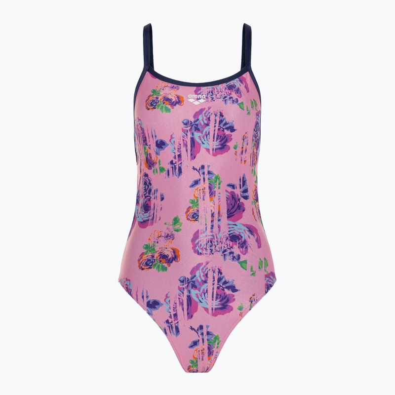 Moteriškas vientisas maudymosi kostiumėlis arena Rose Texture Swimsuit Xcross Back multi pink/navy