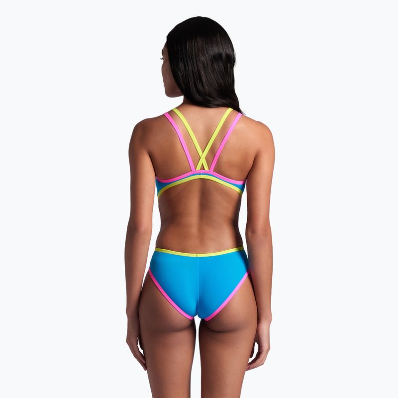 Moteriškas vientisas maudymosi kostiumėlis arena One Double Cross Back One Piece turquoise/fluo pink/soft green 8